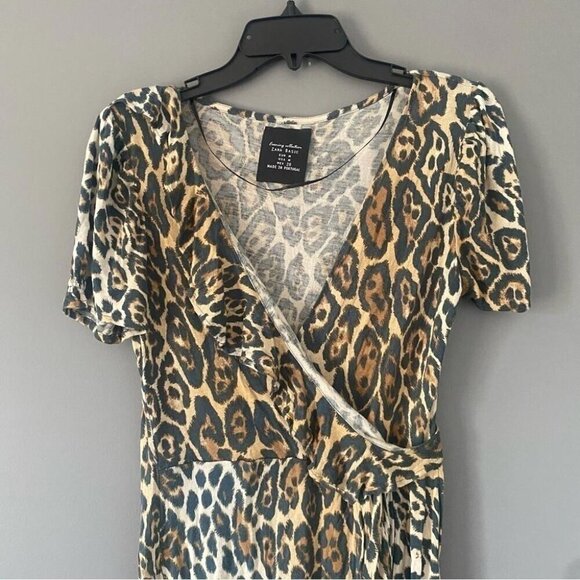 Zara Leopard Print Wrap Dress Edgy Grunge Whimsigoth Fall Layering Staple M - Picture 3 of 12